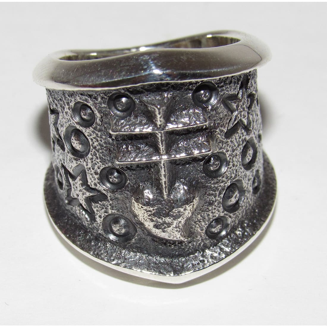 Navajo Kevin Yazzie Pueblo Cross Ring Size 9 Sand Cast Tufa