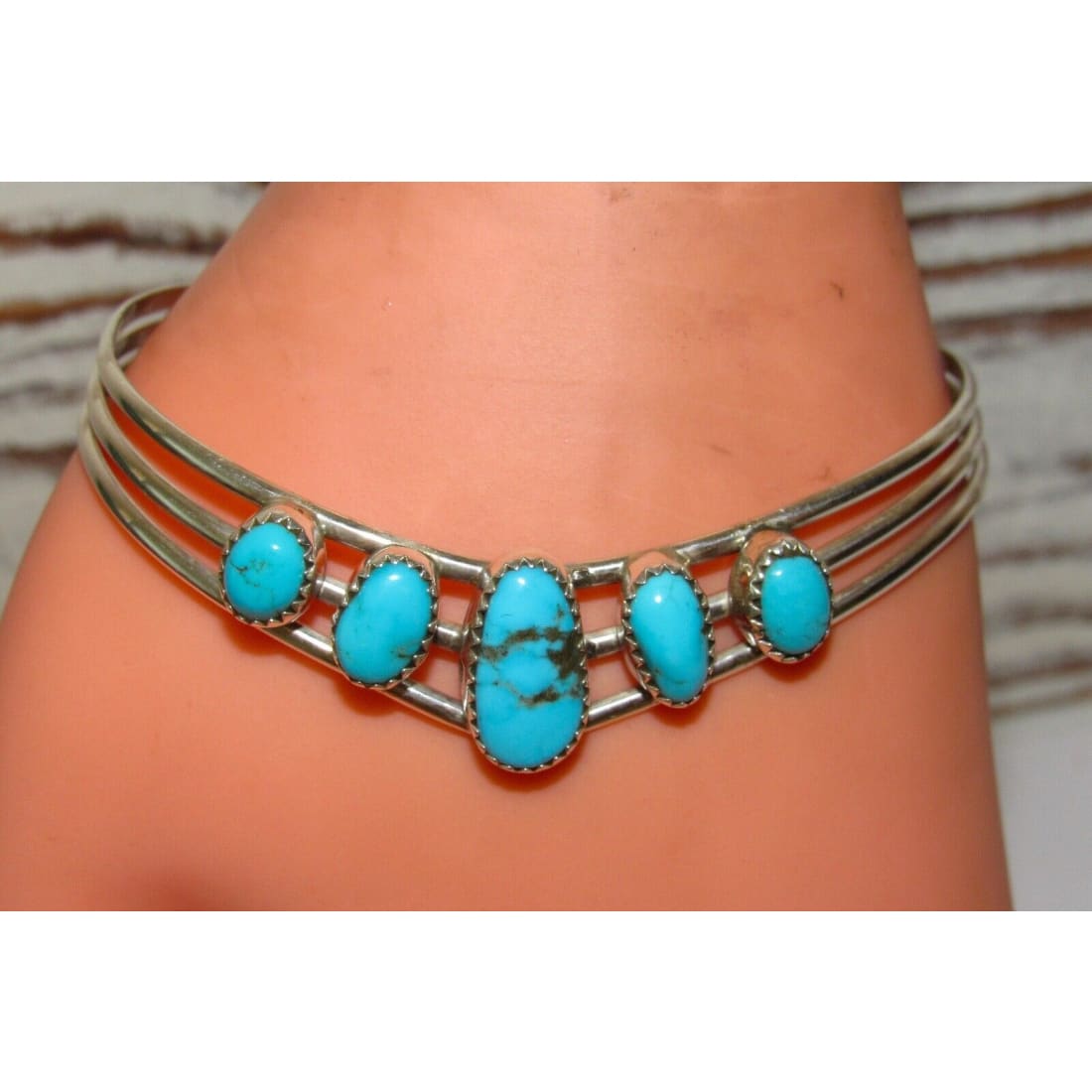 Navajo Kingman Turquoise Bracelet Sterling Silver Cuff