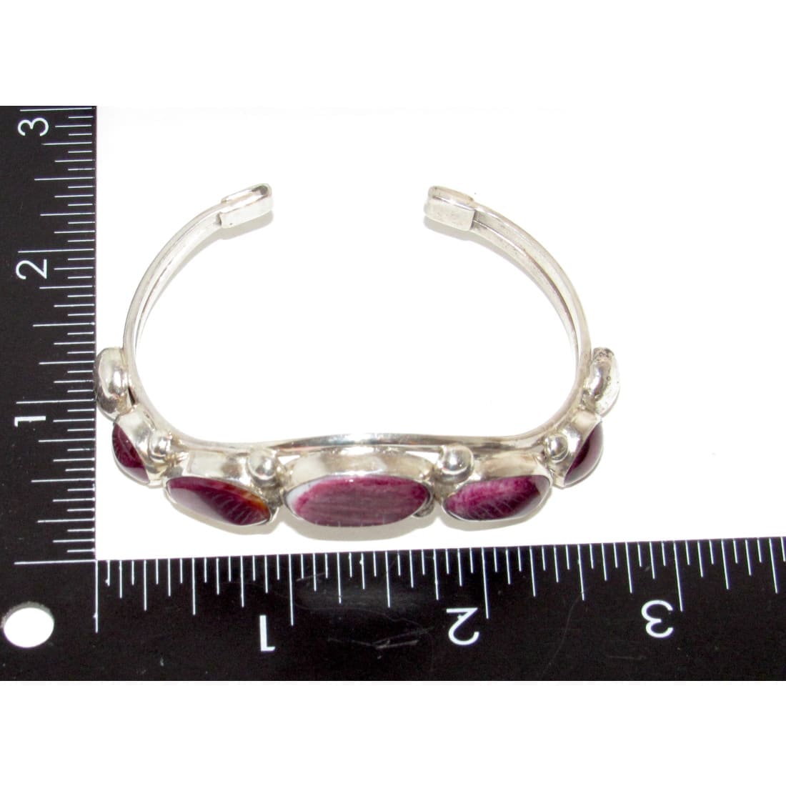 Native American Davida Lister Purple Spiny Bracelet silver cuff with purple stones and measurement rulers