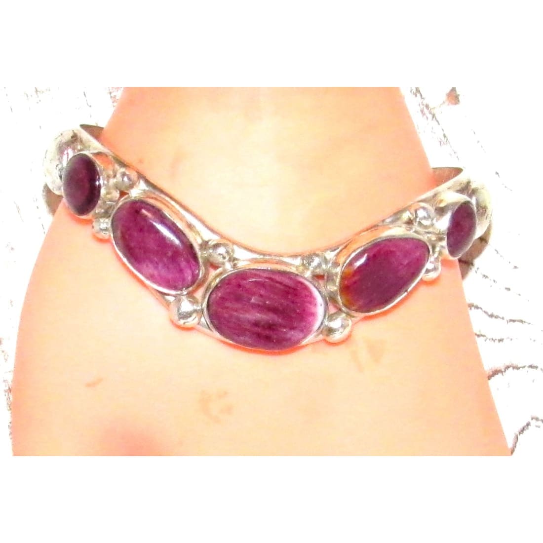Native American Davida Lister Purple Spiny Bracelet with oval purple stones set in silver