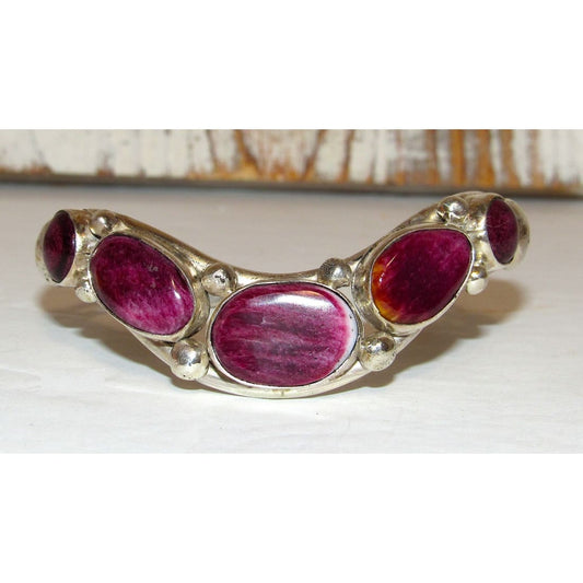 Native American Davida Lister Purple Spiny Bracelet with five polished purple stones set in silver