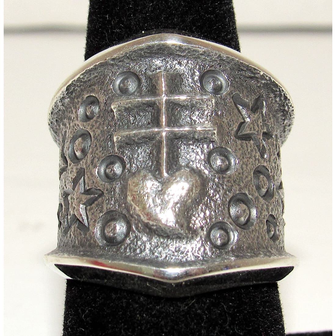 Navajo Kevin Yazzie Pueblo Cross Ring Size 9 Sand Cast Tufa