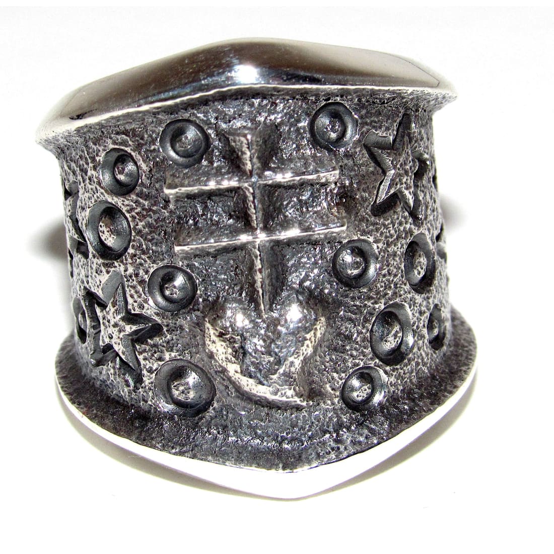 Navajo Kevin Yazzie Pueblo Cross Ring Size 9 Sand Cast Tufa
