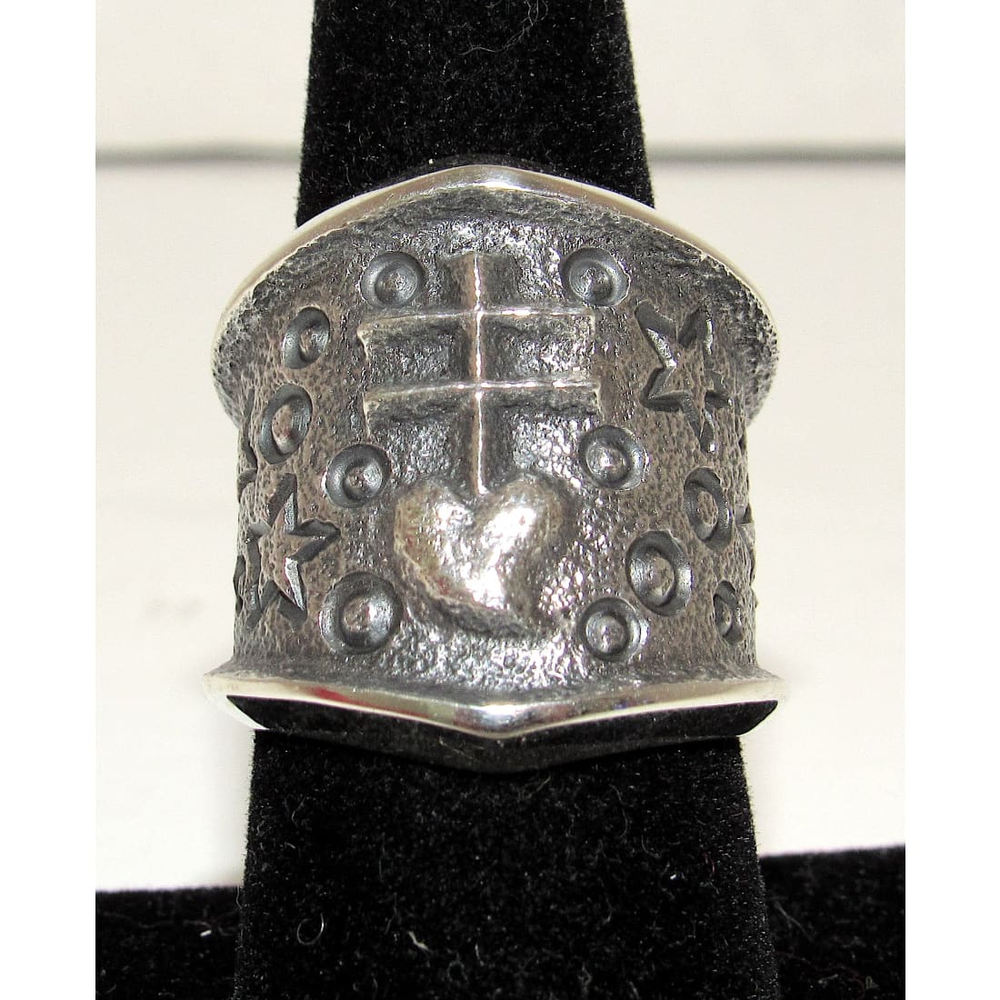 Navajo Kevin Yazzie Pueblo Cross Ring Size 9 Sand Cast Tufa