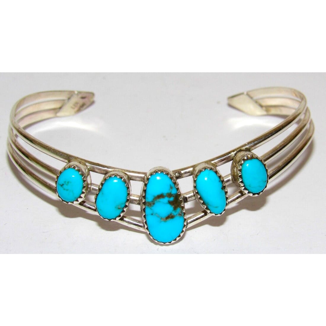 Navajo Kingman Turquoise Bracelet Sterling Silver Cuff