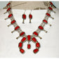 Navajo Mediterranean Coral Squash Blossom Necklace &