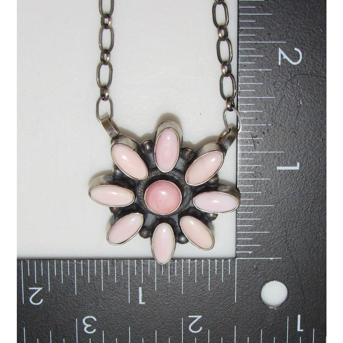 Navajo Pink Conch Cluster Bar Necklace Sterling Silver B.