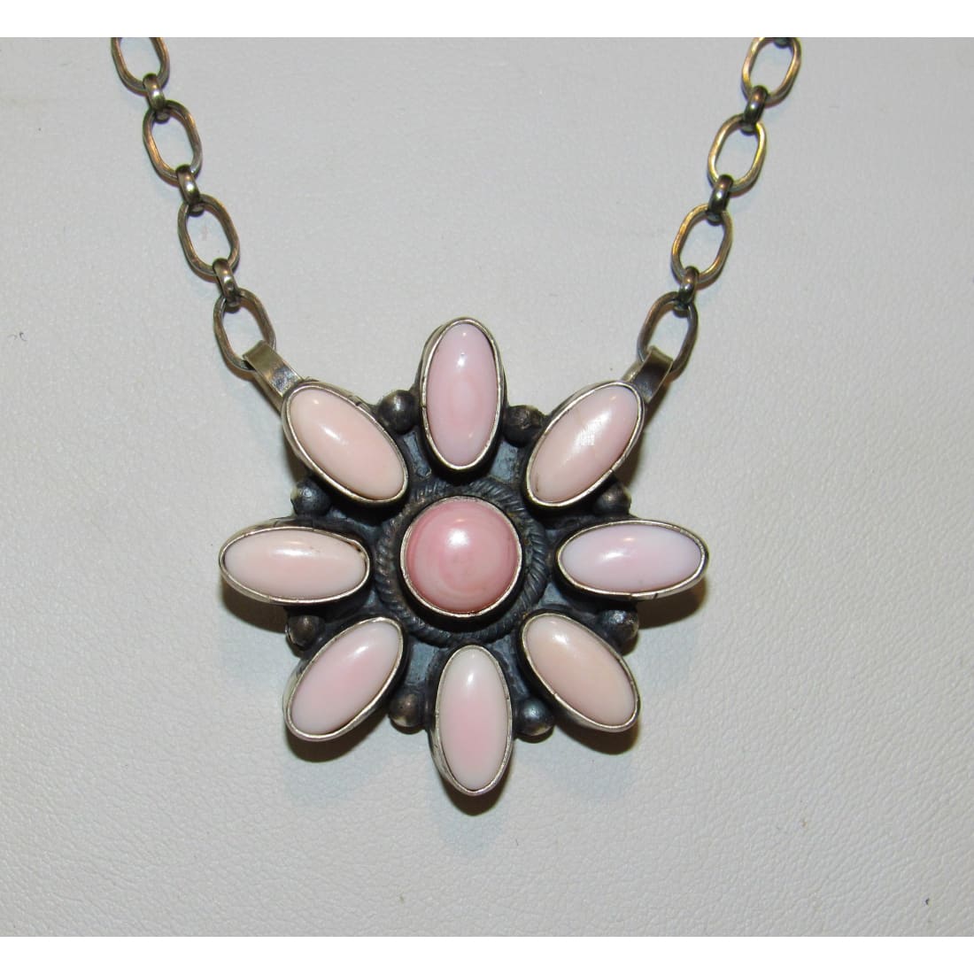 Navajo Pink Conch Cluster Bar Necklace Sterling Silver B.