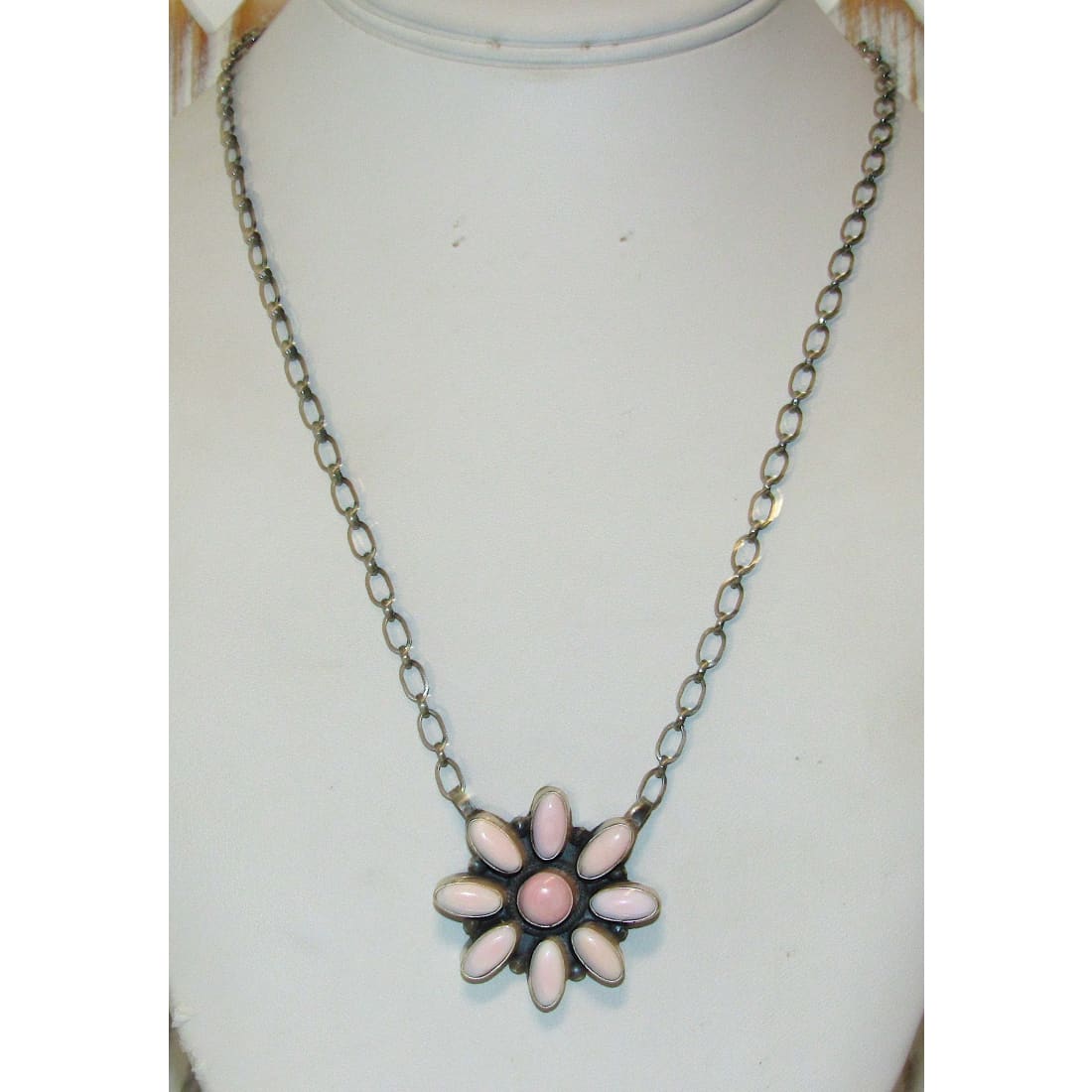 Navajo Pink Conch Cluster Bar Necklace Sterling Silver B.