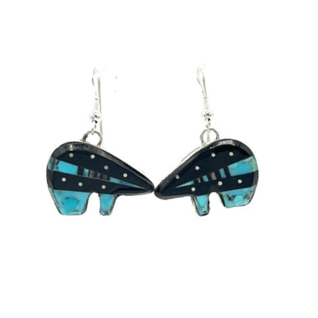 Navajo Ray Jack Turquoise Jet Inlay Bear Earrings Native