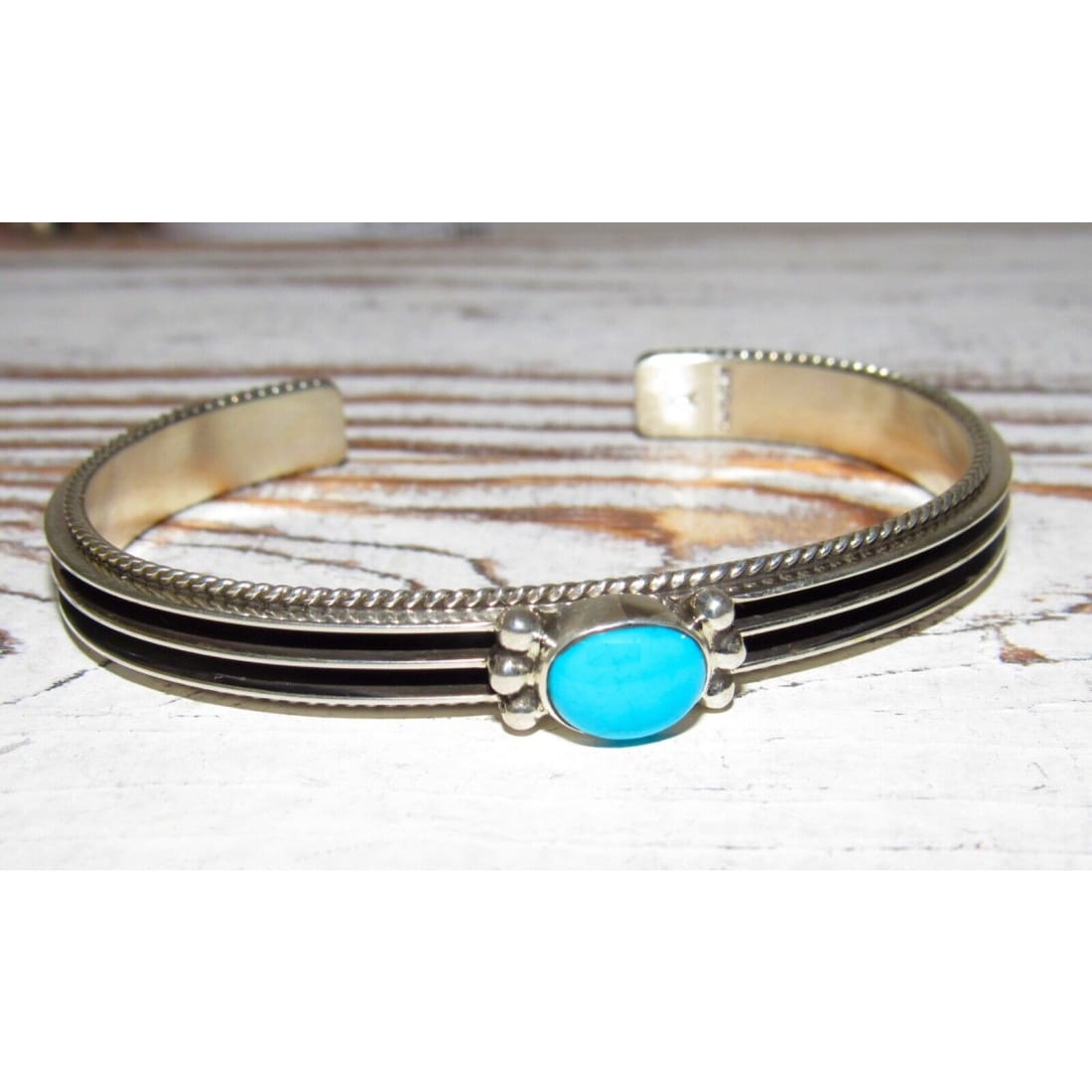 Navajo Sterling Turquoise Stacker Bracelet D. Yazzie Native 