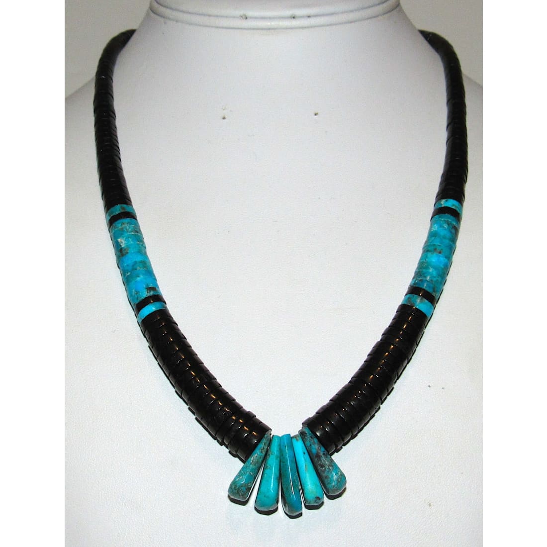 Santo Domingo Kingman Black Onyx Heishi Necklace Lupe