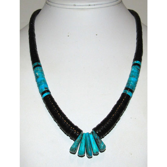 Santo Domingo Kingman Black Onyx Heishi Necklace Lupe