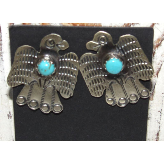 Vintage Navajo Thunderbird Post Earrings Sterling Silver