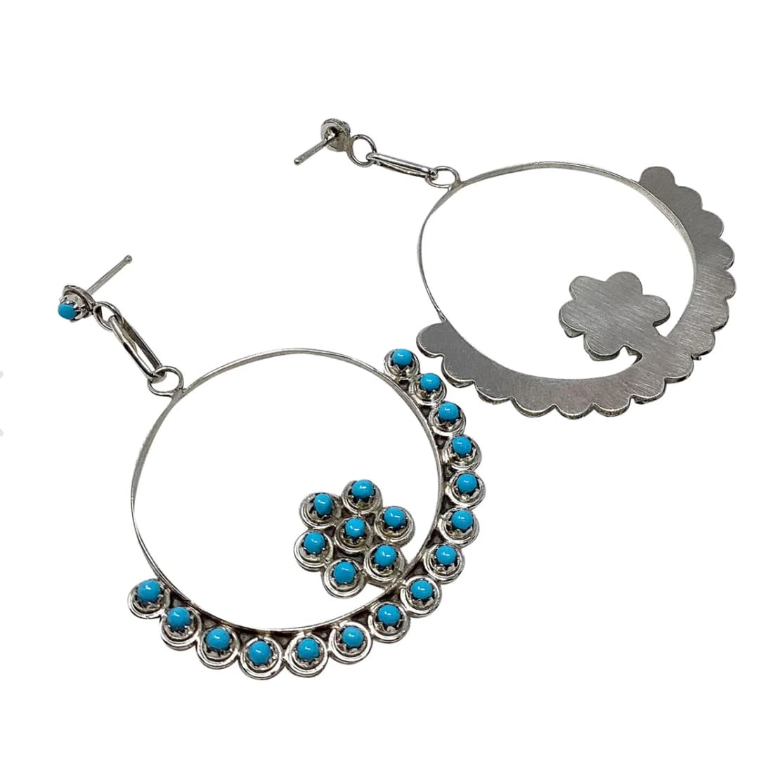 VTG Zuni Snake Eye Turquoise Dangle Earrings Sterling