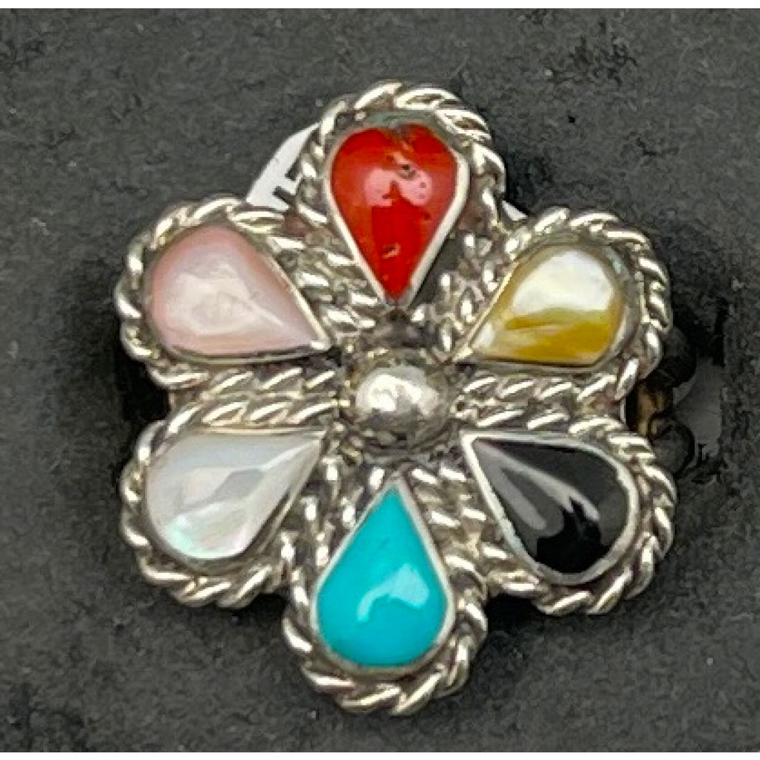 Zuni Cluster Ring Sz 6.5 Sterling Silver Turquoise Coral