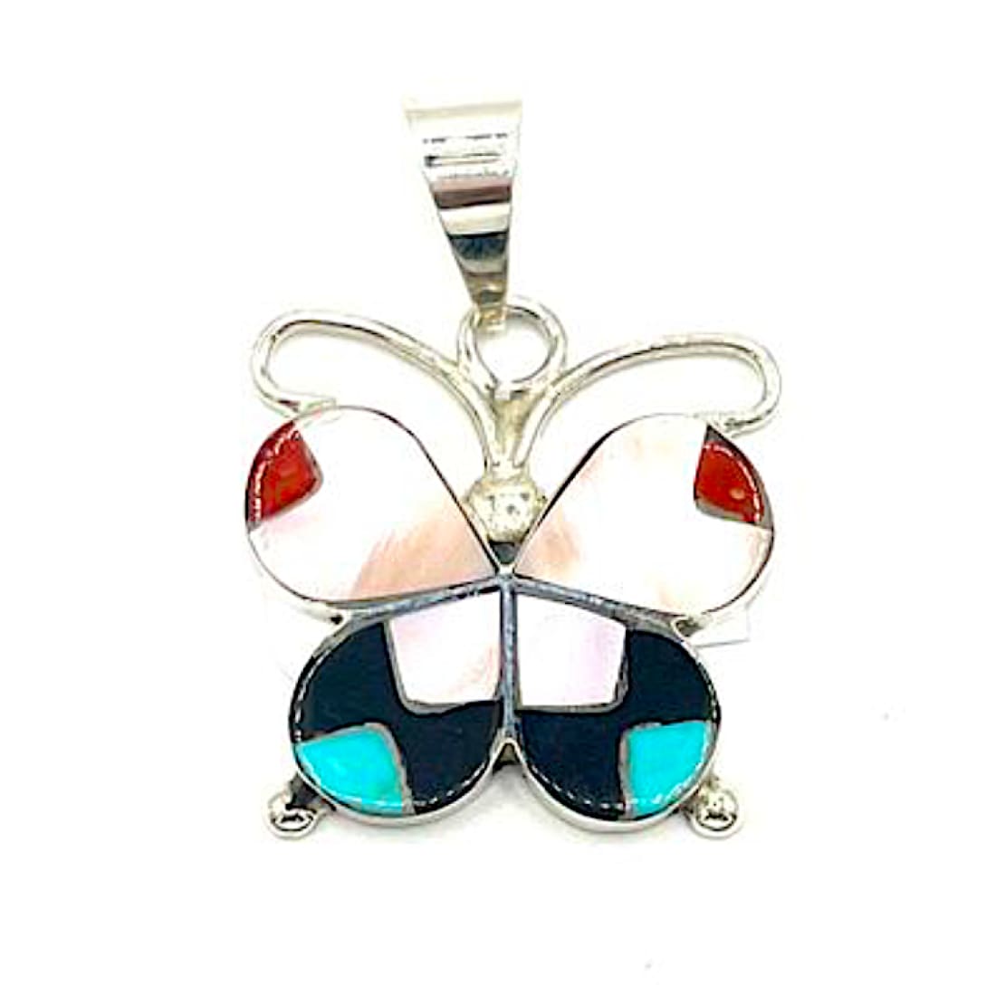 Zuni Inlay Butterfly Pendant Sterling Silver Dishta