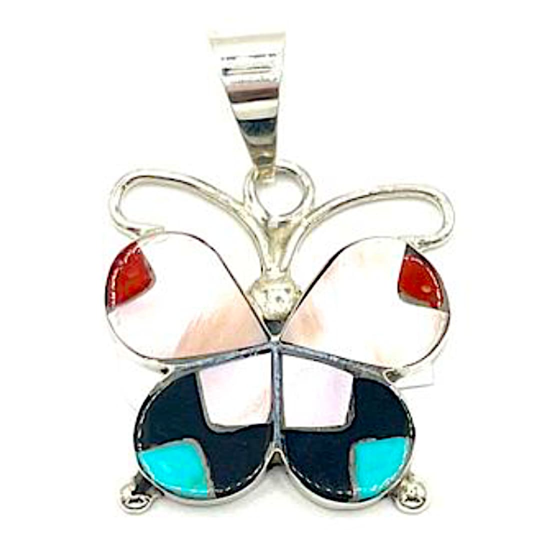 Zuni Inlay Butterfly Pendant Sterling Silver Dishta