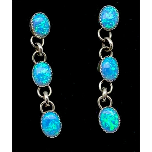 Zuni Opal Sterling Silver Dangle Statement Earrings A.