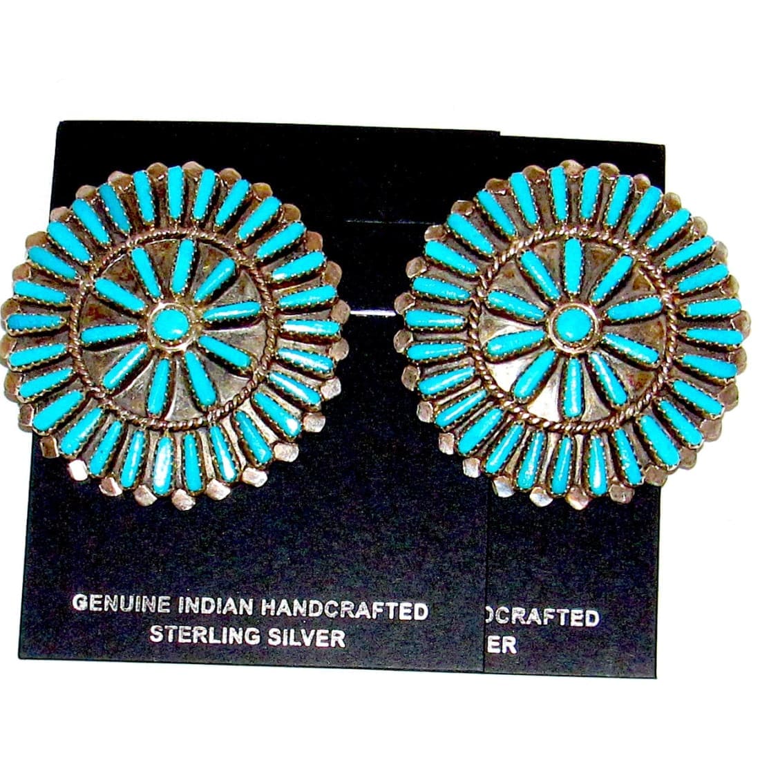 Southwestern Deals Zuni petit point turquoise earrings handcrafted with sterling silver floral design