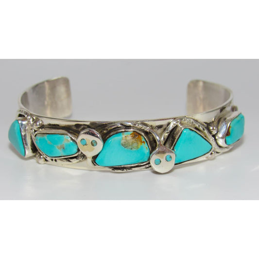Zuni Snake Bracelet Royston Turquoise & Sterling Silver 7’’