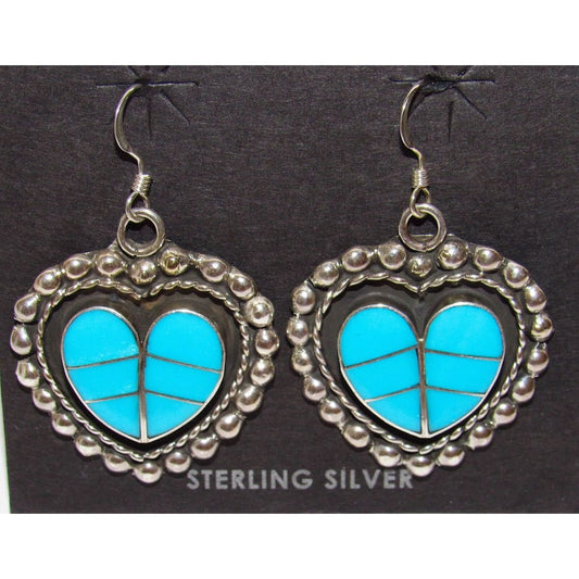 Zuni Turquoise Inlay & Sterling Silver Heart Dangle